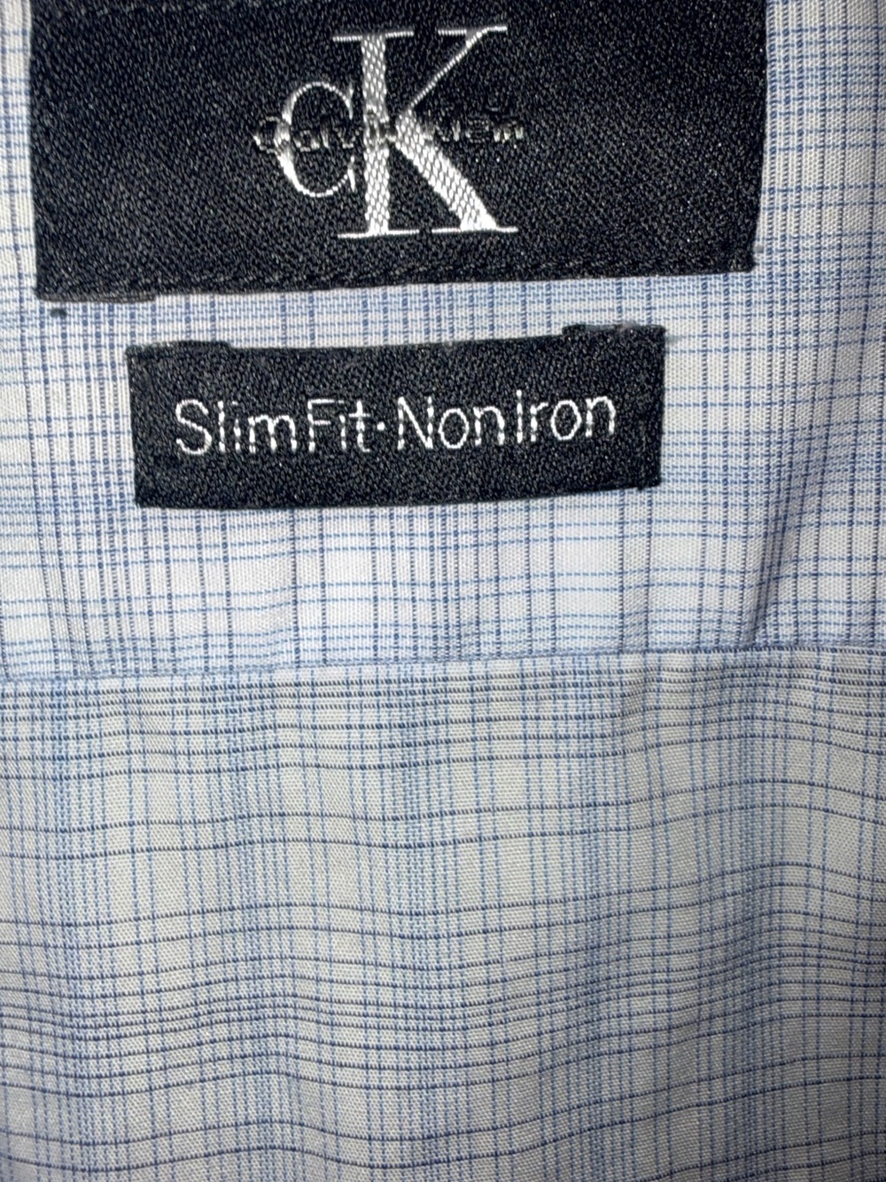 Calvin Klein White Dress Shirt with Light Blue Windowpane
